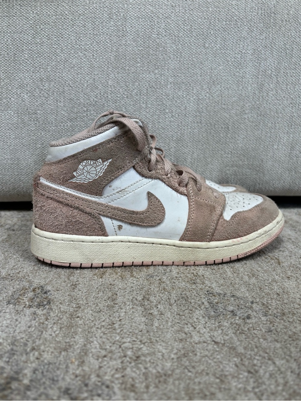 Jordan Kids High-Top Sneakers in Taupe and White